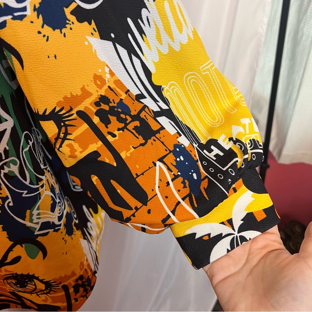 Shein Curve Graffiti Print Button Front Shirt, Si… - image 4